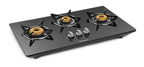 Sunflame Hob Glass Top 3 Burner Gas Stove, Manual Ignition, black ...