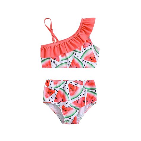 Watermelon Print One Shoulder Bikini Set- Girls Swimsuits Online – The ...