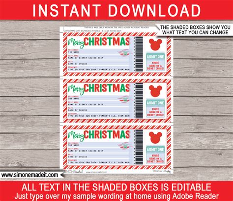 Christmas Disney Cruise Ticket Gift Template | Surprise Disney Cruise ...