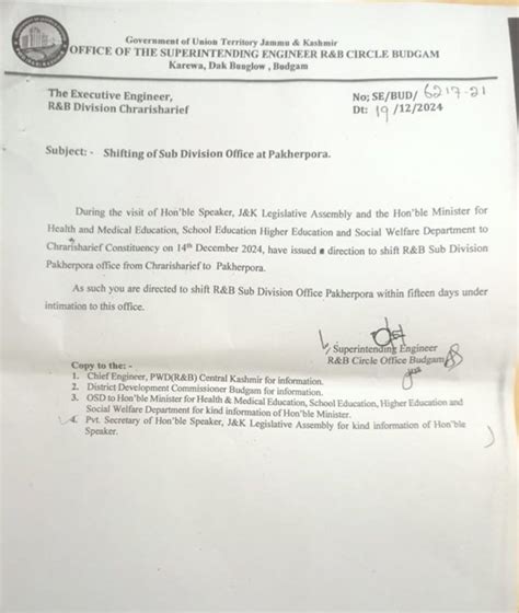 On directions of team of Ministers in J&K, Superintending Engineer ...