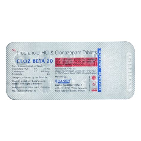 Cloz Beta 20 Tablet | Uses, Side Effects, Price | Apollo Pharmacy