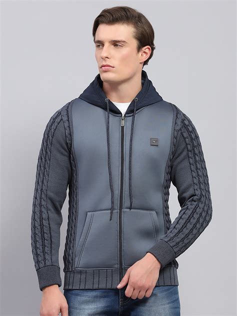 Buy Men Grey Solid Hooded Full Sleeve Pullover Online in India - Monte ...