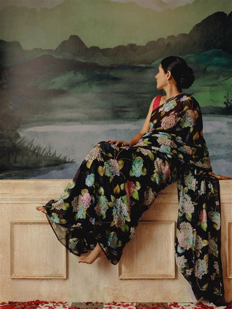 Black floral saree set – thesilkstory