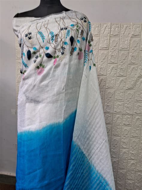 Pure Linen By Linen Saree with embroidery | EXCLUSIVE COLLECTION – fab ...