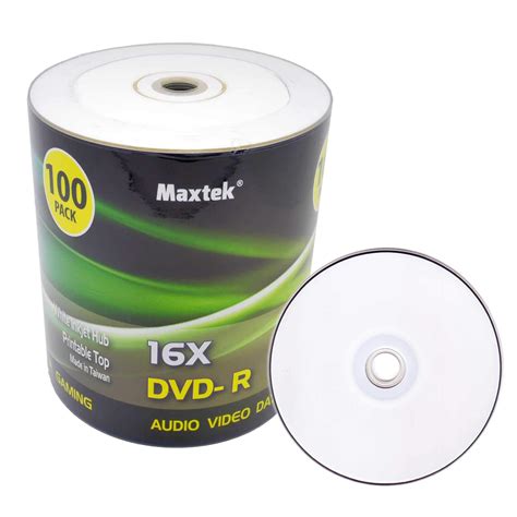 Buy Maxtek Premium Grade White Inkjet HUB Printable DVD-R DVDR 16x ...