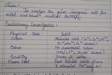 Chemistry Exp.no 4 Salt Analysis - Aim : acidic and basic radical Pb ...