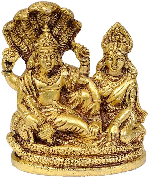 Buy Exotic India Lakshmi-Vishnu Seated on Sheshnag - Brass Statue ...