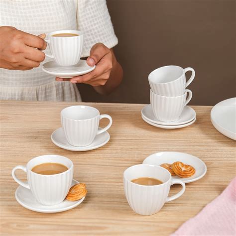 Fluted Ceramic Espresso Cup And Saucer Set Of 6 100ml Online - Premium ...