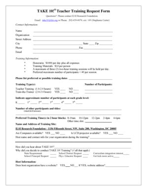 Fillable Online take10 TAKE 10! Teacher Training Request Form - take10 ...