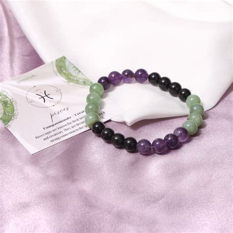 Pisces Zodiac Sign Bracelet (मीन राशि कंगन) – Natural Amethyst, Green ...