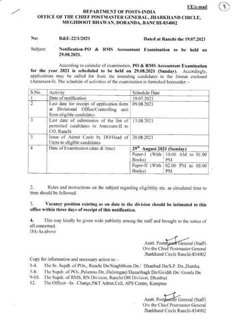 Notification-PO & RMS Accountant Examination 2021 scheduled to be held ...