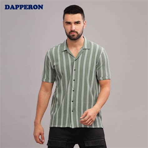 Olive Green Striped Textured knit Shirt – DAPPERON