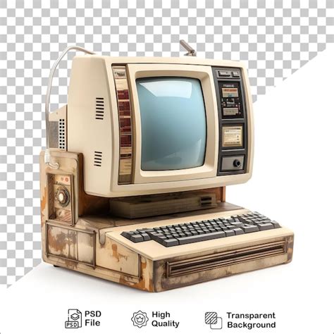 Premium PSD | 3d old vintage computer on transparent background