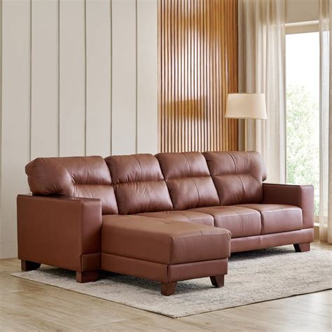 Buy Walter Half Leather 3-Seater Corner Sofa with Left Chaise - Tan ...