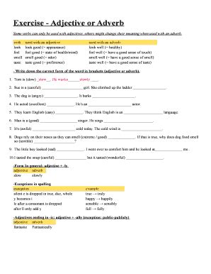 Fillable Online englishservice altervista Exercise - Adjective or ...