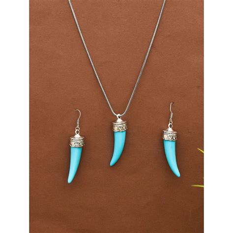 Buy Silvermerc Designs Blue Festive Necklace and Earrings (Set of 2) Online