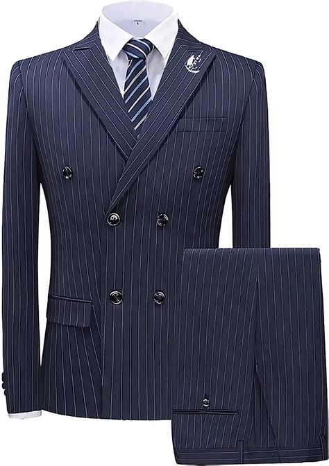 Buy Men's Pinstripe Suit 2 Pieces Slim Fit Double Breasted Suit Wedding ...