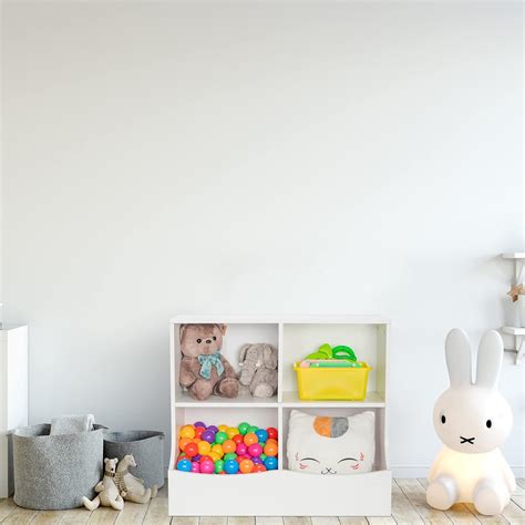 Buy 4-Cubby Kids Bookcase with Footboard, Multi-Bin Children's Storage ...