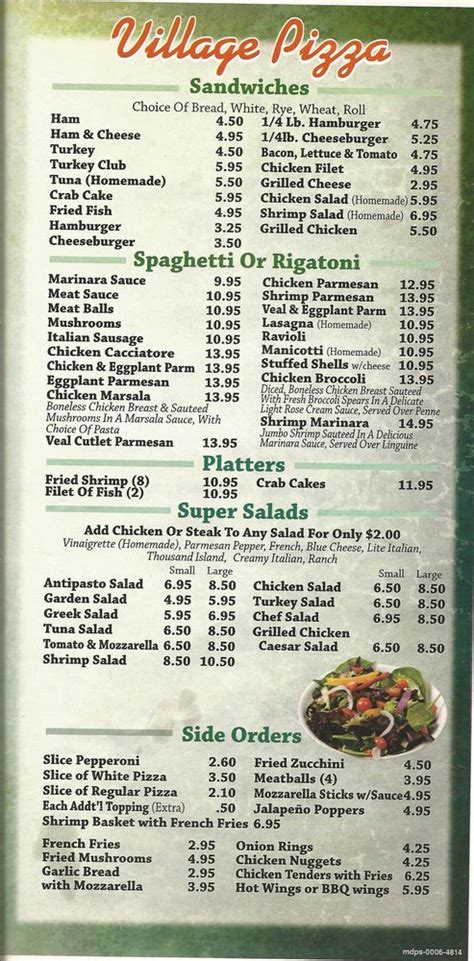 Image result for Village Pizza Menu