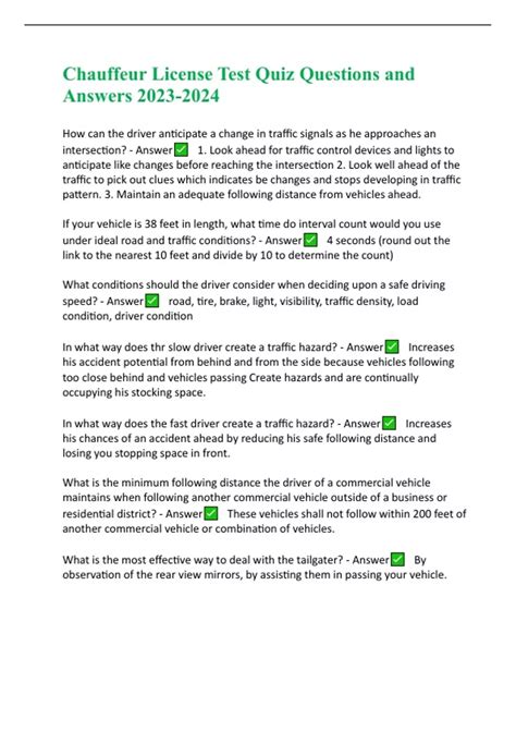 Chauffeur License Test Quiz Questions and Answers - Michigan Chauffeur ...