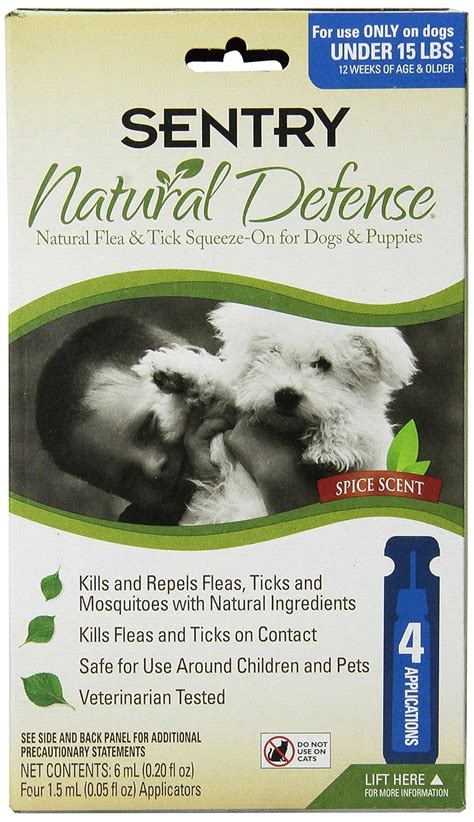 Sentry 4 Count Natural Defense Flea and Tick Squeeze-On for Dogs Under ...