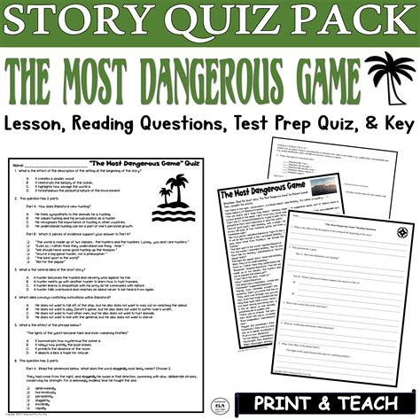 Most Dangerous Game Worksheet THE MOST DANGEROUS GAME Prereading