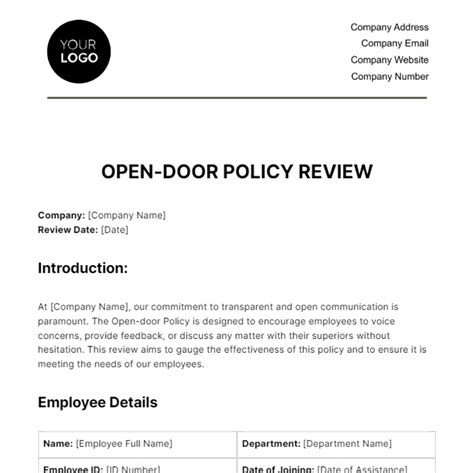 Free Open-door Policy Review HR Template to Edit Online