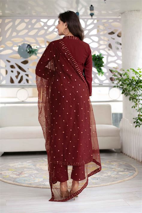 Buy Embellished Maroon Kurta Set for Women | Label Shaurya Sanadhya