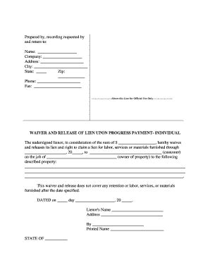 Florida Waiver And Release Of Lien Upon Progress - Blank Fillable ...