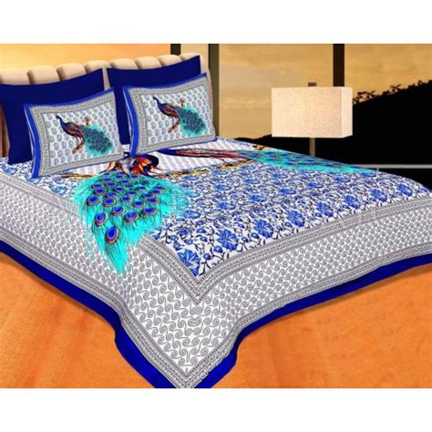 REET BRAND HUB Jaipuri Pattern Peacock Print Pure Cotton Bedsheets with ...