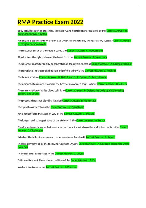 RMA( Registered Medical Assistant) Practice Exam 2022 questions with ...