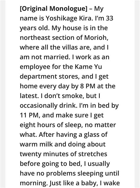 Yoshikage Kira Monologue But Different And Personalized Yoshikage Kira