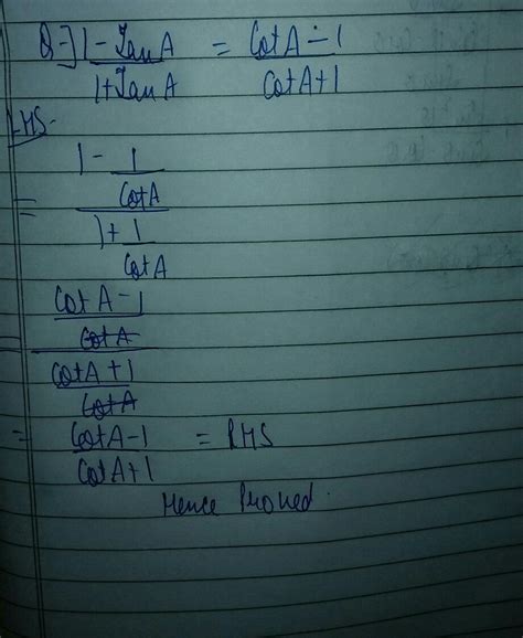 1-tanA/1+tanA=cotA-1/cotA+1 - Brainly.in