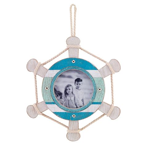 Buy 4x4 Ivory and Blue Ships Wheel Hanging Picture Frame Online at Low ...