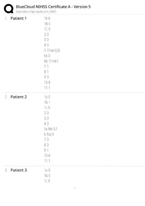 BlueCloud NIHSS Certificate A Version 5 / Practice Exam & Study Guide ...