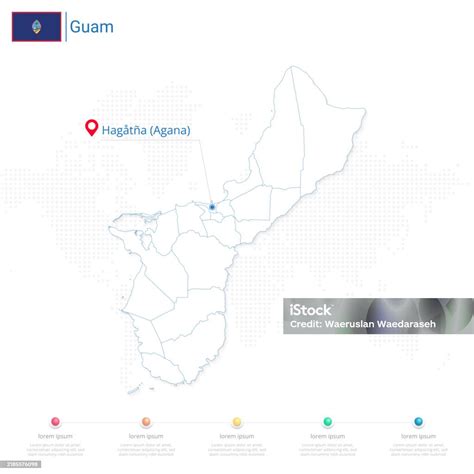 Guam Map Detailed Infographic And Pin Of Country Capital Hagatna On White Background Stock ...
