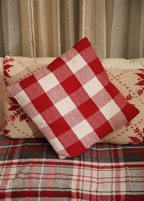 Get Red Check Cushion with Filler at ₹ 950 | LBB Shop