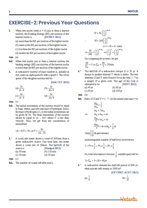 NUCLEI 1 Test Practice - Previous Year Questions and Solutions - Studocu
