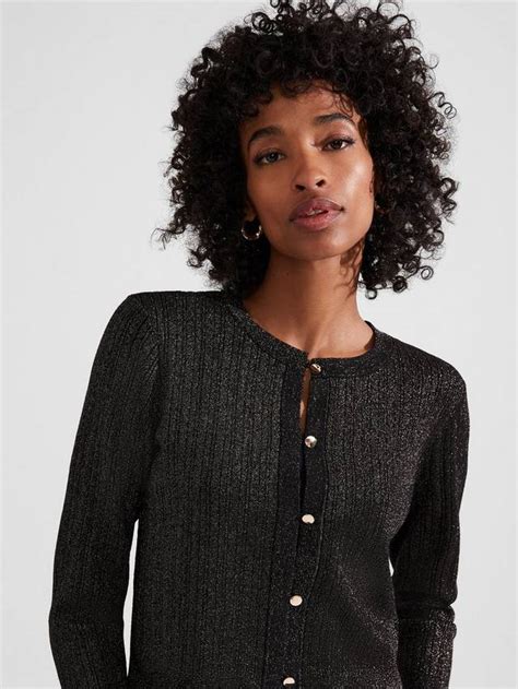 Hobbs Reena Metallic Cardigan, Black/Gold