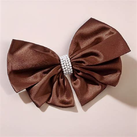Satin Pearl Hair Bow Alligator Clip - Brown – Hair Drama Company