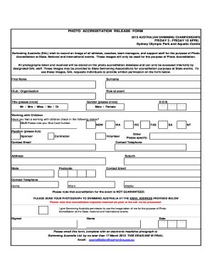Fillable Online PHOTO ACCREDITATION RELEASE FORM 2015 AUSTRALIAN ...