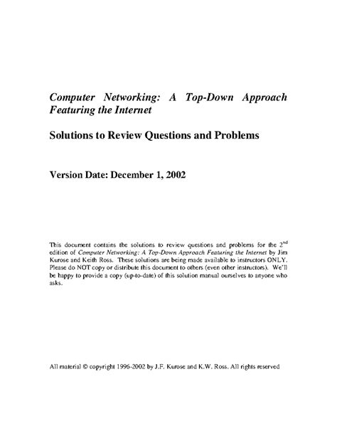 Kurose & Ross Computer Networking 2nd Ed. Solutions Manual - Studocu