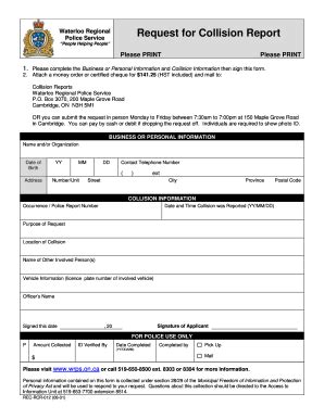 Fillable Online Request for Collision Report Waterloo Regional Police ...