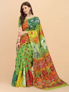 Buy Divastri Printed Jamdani Cotton Silk Light Green Sarees Online ...