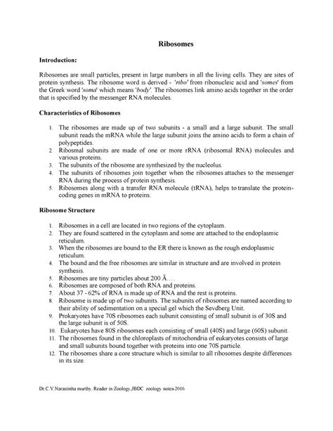 Ribosomes - Ribosomes Introduction: Ribosomes are small particles ...