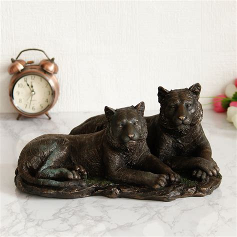 Tiger and Tigress Cold Cast Bronze Resin Decorative Figurine ...