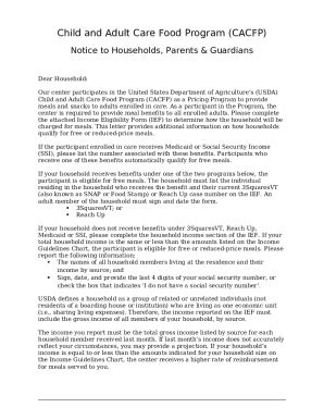 Sample Parent Letter for Households in CACFP Tier II Family ...