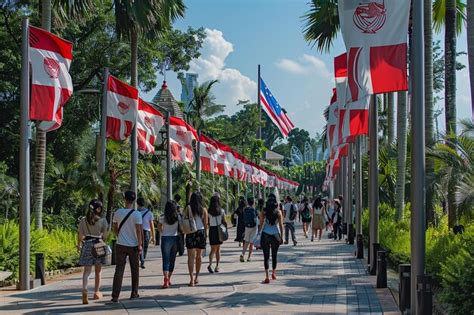 People with singapore flags at sentosa | Premium AI-generated image