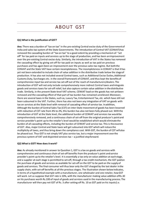 GST Notes - ABOUT GST Q1) What is the justification of GST? Ans: There ...