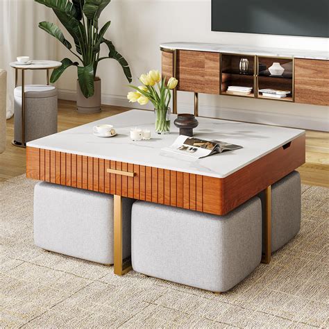 Coffee Table With Hidden Stools at Wayne Morgan blog
